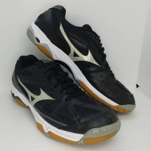 Mizuno Wave Hurricane Women's Pre-owned Black/Silver Volleyball Sneakers- sz. 10 - Picture 1 of 6